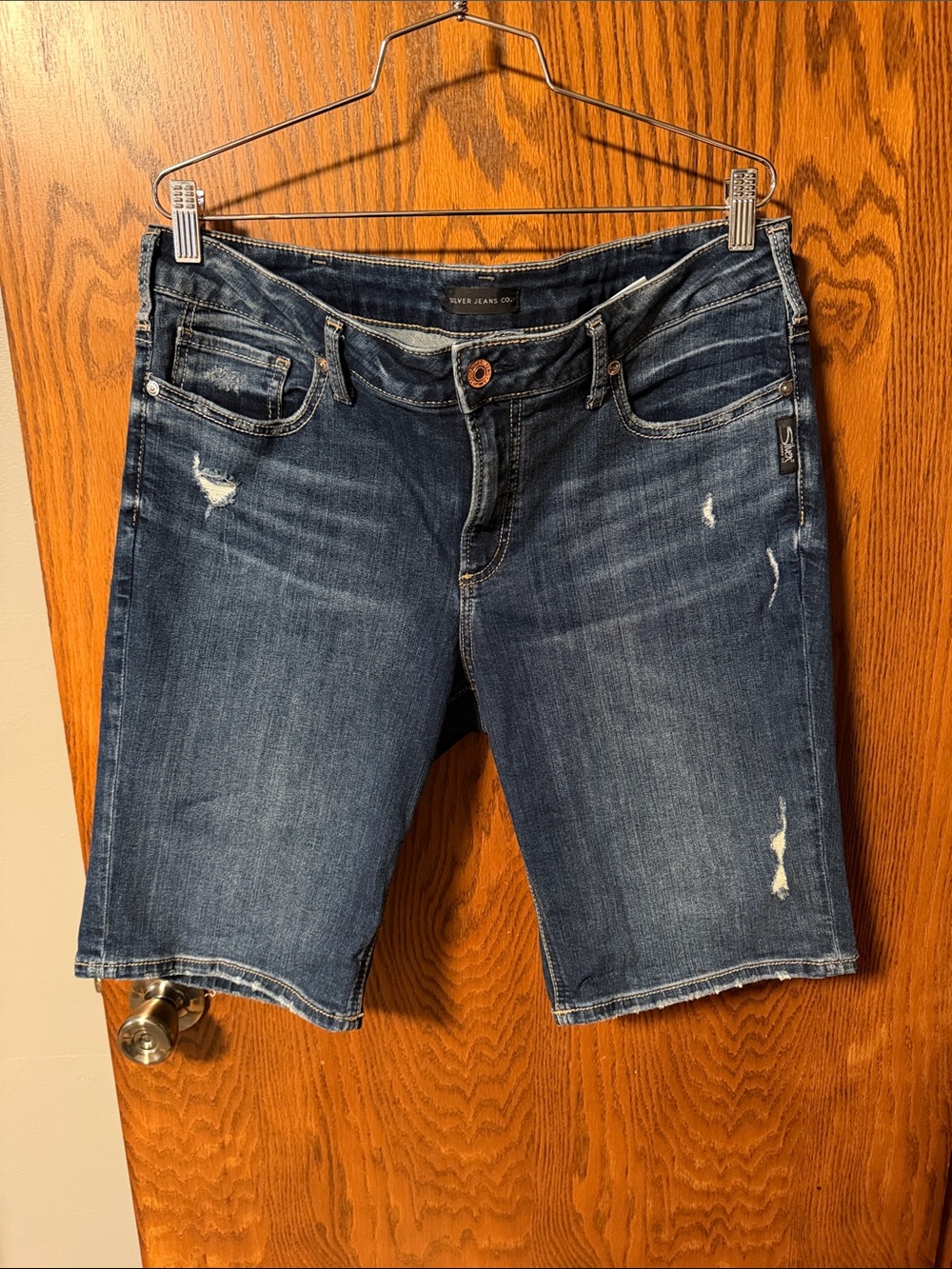 Silver Jeans Distressed Dark Blue Denim Bermuda Shorts